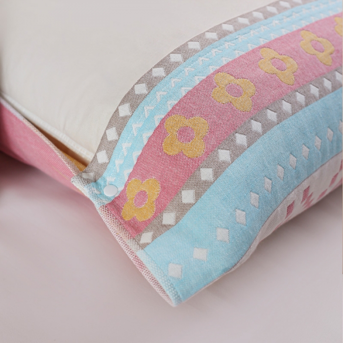 91家纺网 家纺一手货源 找家纺 朴尔纯棉纱布成人防滑半包按扣固定式盖枕头一对巾全棉 盆栽粉