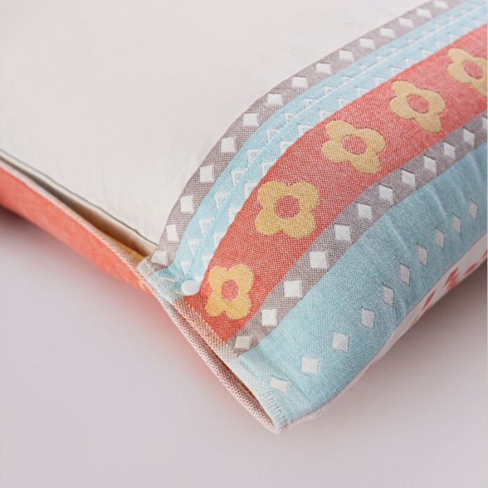 91家纺网 家纺一手货源 找家纺 朴尔纯棉纱布成人防滑半包按扣固定式盖枕头一对巾全棉 盆栽红