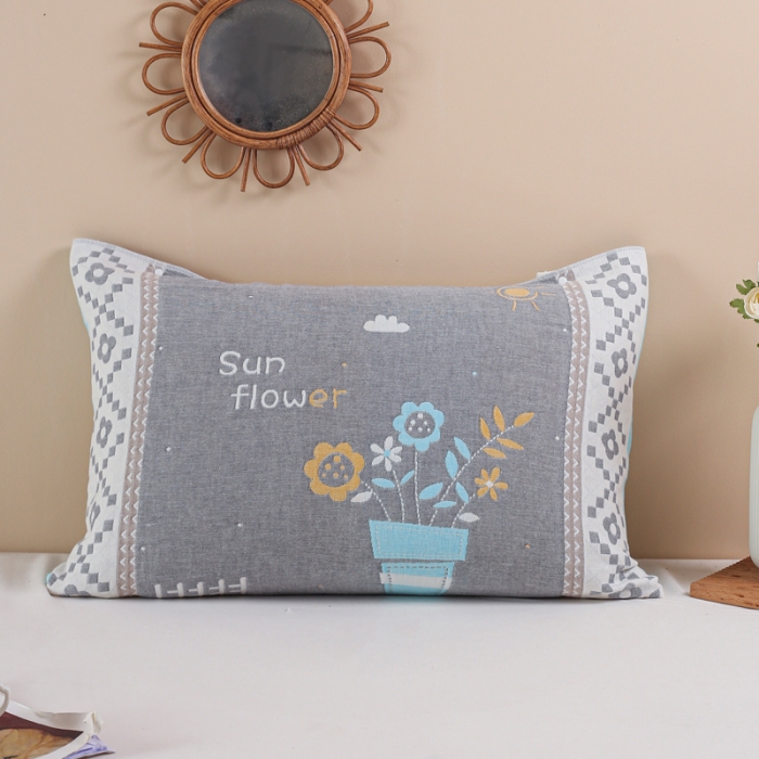 91家纺网 家纺一手货源 找家纺 朴尔纯棉纱布成人防滑半包按扣固定式盖枕头一对巾全棉 盆栽灰