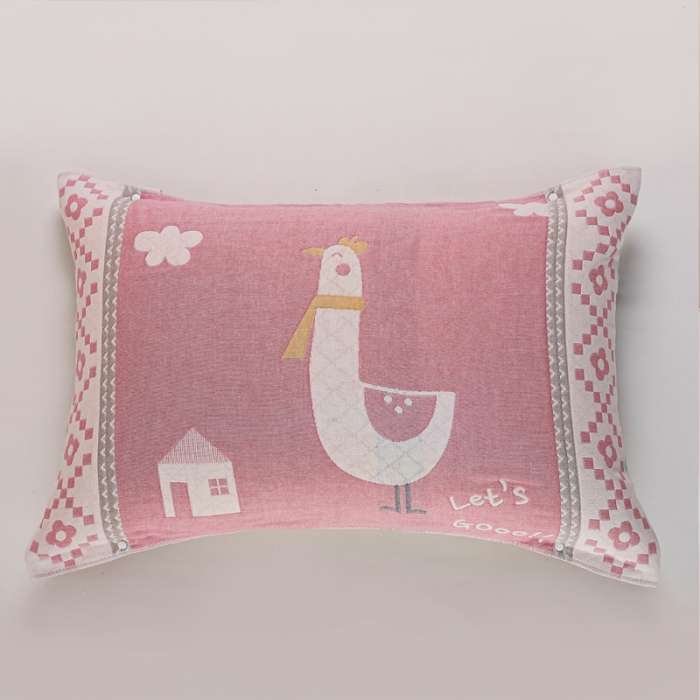 91家纺网 家纺一手货源 找家纺 朴尔纯棉纱布成人防滑半包按扣固定式盖枕头一对巾全棉 围脖萌鸡粉