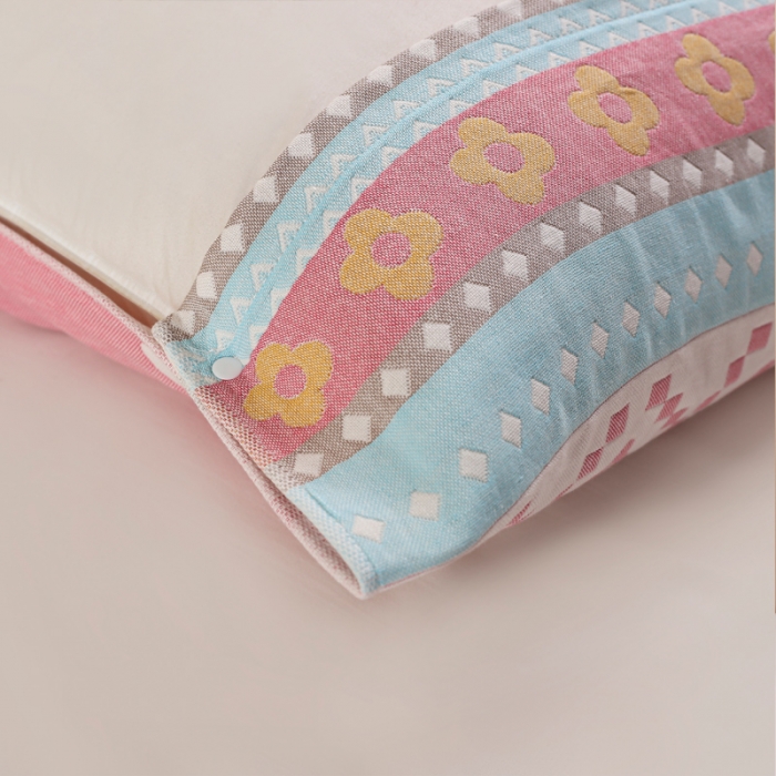 91家纺网 家纺一手货源 找家纺 朴尔纯棉纱布成人防滑半包按扣固定式盖枕头一对巾全棉 围脖萌鸡粉