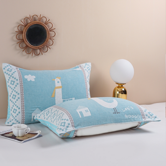 91家纺网 家纺一手货源 找家纺 朴尔纯棉纱布成人防滑半包按扣固定式盖枕头一对巾全棉 围脖萌鸡兰