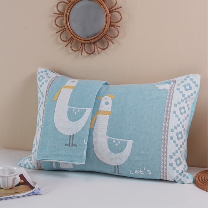 91家纺网 家纺一手货源 找家纺 朴尔纯棉纱布成人防滑半包按扣固定式盖枕头一对巾全棉 围脖萌鸡兰