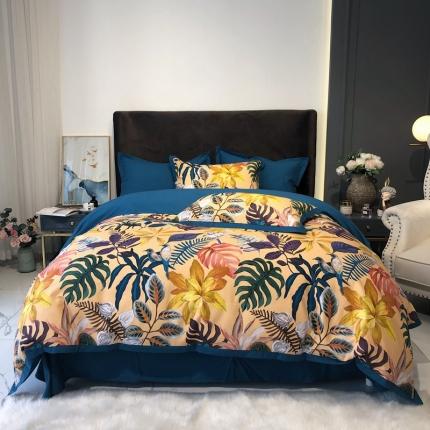 91家纺网 家纺一手货源 找家纺 太古汇 2020新款60支数码印花小边款四件套 温妮莎黄