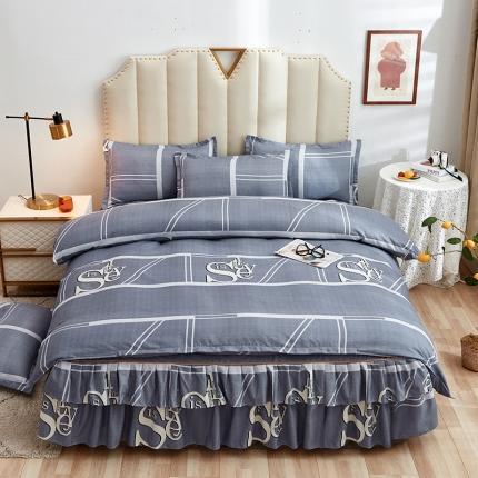 91家纺网 家纺一手货源 找家纺 简冠2022新款北欧亲肤植物羊绒磨毛床裙款四件套 新视觉