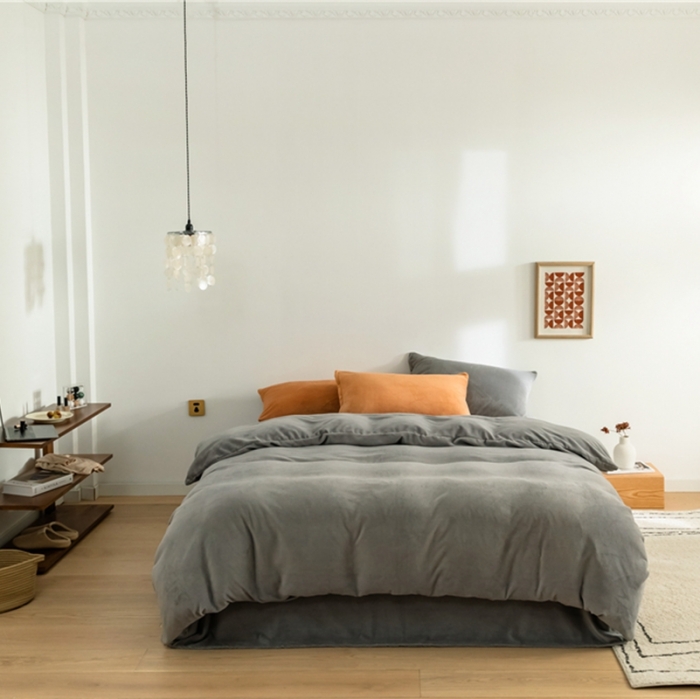 91家纺网 家纺一手货源 找家纺 棉眠 2020新款秋冬纯色牛奶绒四件套 灰色+棕色