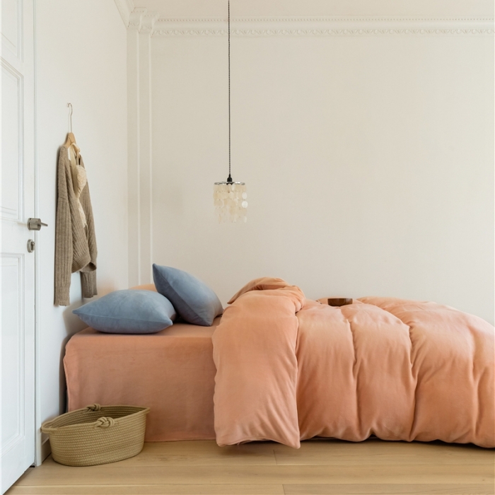 91家纺网 家纺一手货源 找家纺 棉眠 2020新款秋冬纯色牛奶绒四件套 珊瑚粉+雾霾蓝