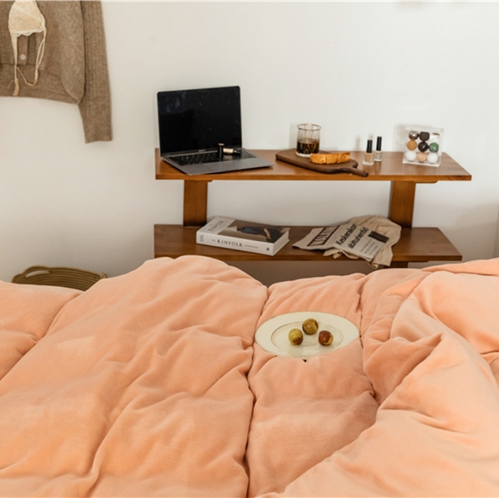 91家纺网 家纺一手货源 找家纺 棉眠 2020新款秋冬纯色牛奶绒四件套 珊瑚粉+雾霾蓝