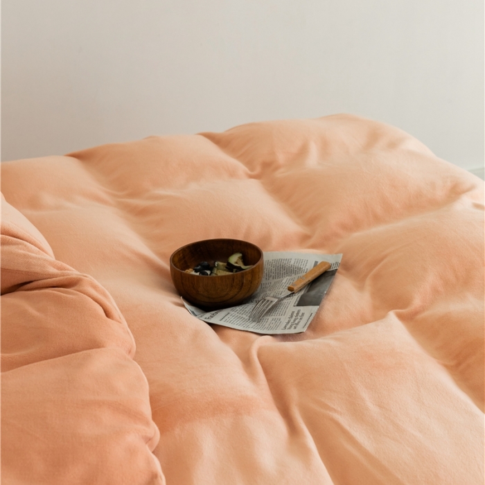 91家纺网 家纺一手货源 找家纺 棉眠 2020新款秋冬纯色牛奶绒四件套 珊瑚粉+雾霾蓝