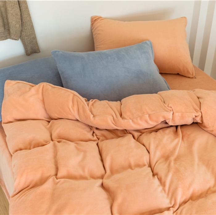 91家纺网 家纺一手货源 找家纺 棉眠 2020新款秋冬纯色牛奶绒四件套 珊瑚粉+雾霾蓝