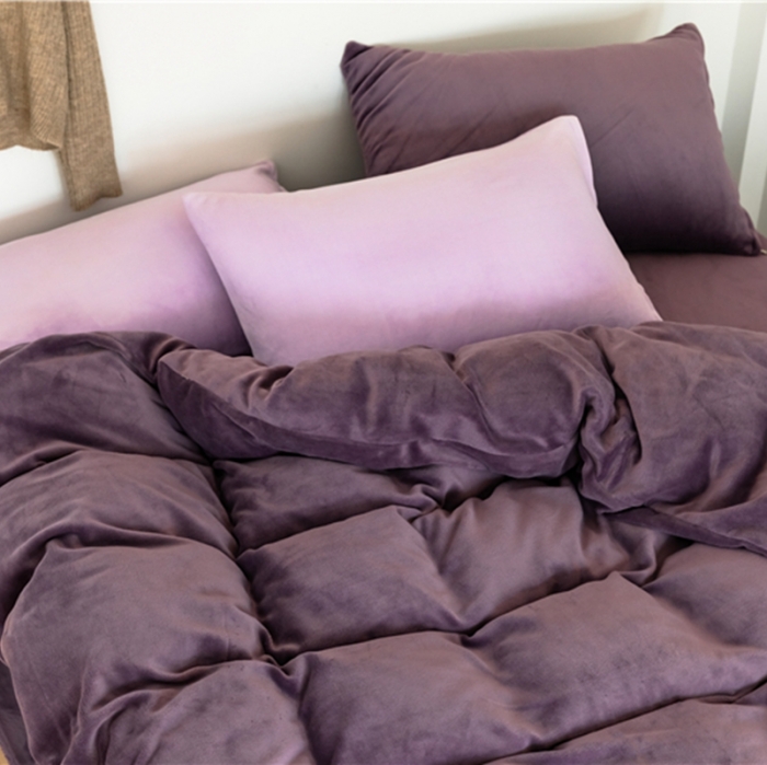 91家纺网 家纺一手货源 找家纺 棉眠 2020新款秋冬纯色牛奶绒四件套 深紫+浅紫
