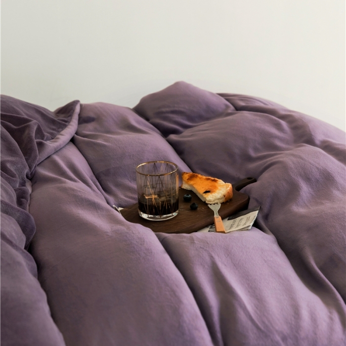 91家纺网 家纺一手货源 找家纺 棉眠 2020新款秋冬纯色牛奶绒四件套 深紫+浅紫