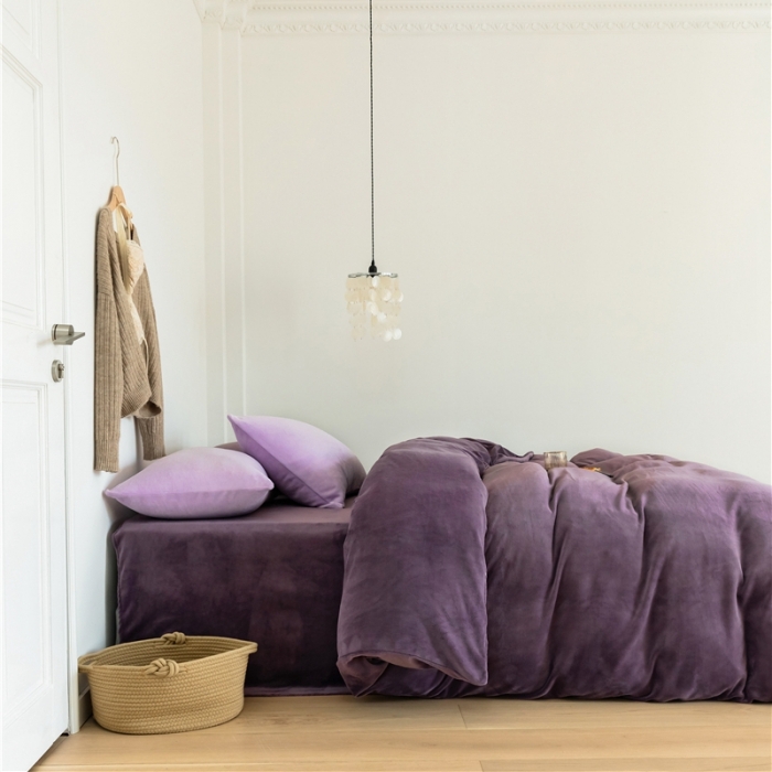 91家纺网 家纺一手货源 找家纺 棉眠 2020新款秋冬纯色牛奶绒四件套 深紫+浅紫