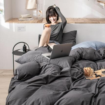 91家纺网 家纺一手货源 找家纺 尚品本色 2022新款水染水洗棉四件套 银箔（水貂灰）