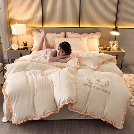 91家纺网 家纺一手货源 找家纺 （总）米奈2020款朵拉高克重水晶绒木耳边系列四件套