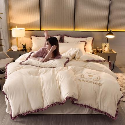 91家纺网 家纺一手货源 找家纺 （总）米奈2020款朵拉高克重水晶绒木耳边系列四件套