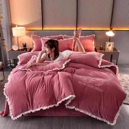 91家纺网 家纺一手货源 找家纺 （总）米奈2020款朵拉高克重水晶绒木耳边系列四件套