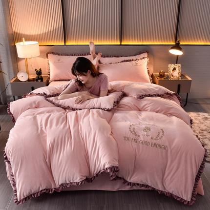 91家纺网 家纺一手货源 找家纺 （总）米奈2020款朵拉高克重水晶绒木耳边系列四件套