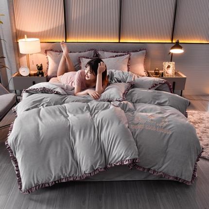 91家纺网 家纺一手货源 找家纺 （总）米奈2020款朵拉高克重水晶绒木耳边系列四件套