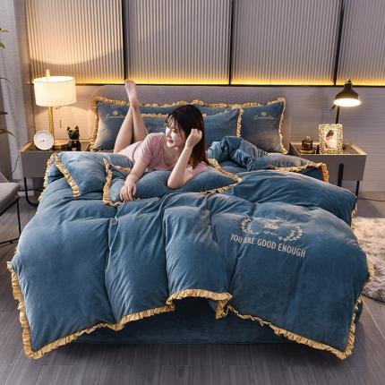 91家纺网 家纺一手货源 找家纺 （总）米奈2020款朵拉高克重水晶绒木耳边系列四件套