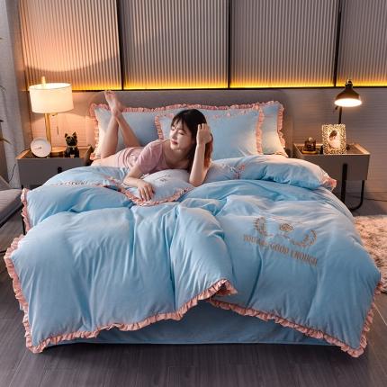 91家纺网 家纺一手货源 找家纺 （总）米奈2020款朵拉高克重水晶绒木耳边系列四件套