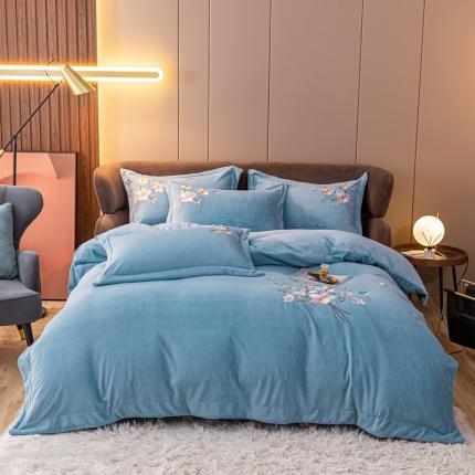 91家纺网 家纺一手货源 找家纺 2020款牛奶绒绣花宽边四件套法莱绒水晶绒魔法莱绒宝宝绒被套