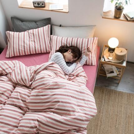 91家纺网 家纺一手货源 找家纺 尚品本色 2022新款水洗棉套件系列-单被套 粉白条纹
