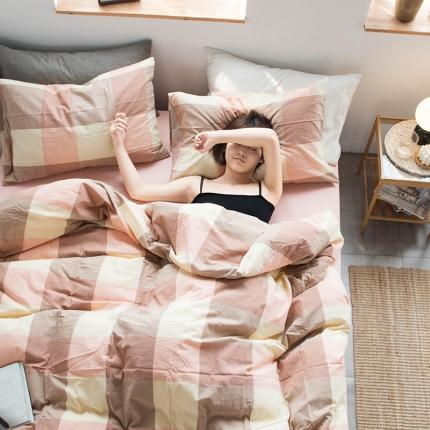 91家纺网 家纺一手货源 找家纺 尚品本色 2022新款水洗棉套件系列-单被套 粉灰大格