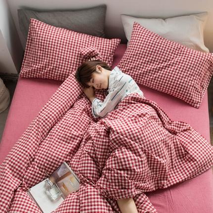 91家纺网 家纺一手货源 找家纺 尚品本色 2022新款水洗棉套件系列-单被套 红小格