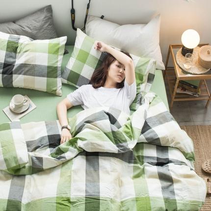 91家纺网 家纺一手货源 找家纺 尚品本色 2022新款水洗棉套件系列-单被套 兰陵绿格