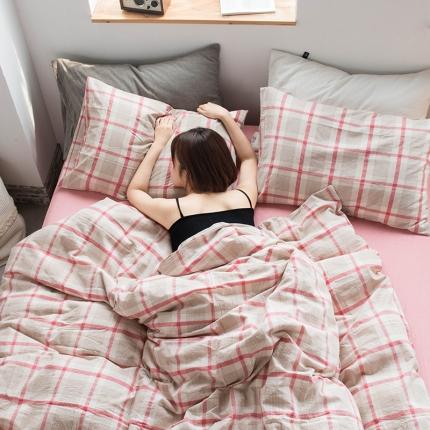 91家纺网 家纺一手货源 找家纺 尚品本色 2022新款水洗棉套件系列-单被套 英伦红格