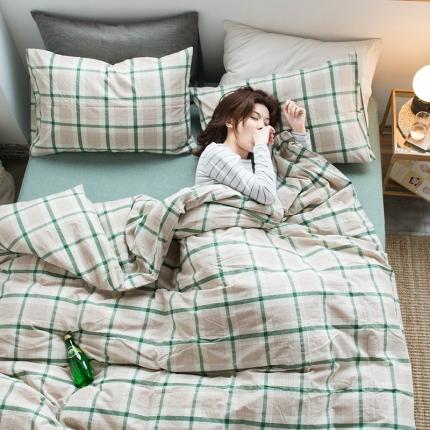 91家纺网 家纺一手货源 找家纺 尚品本色 2022新款水洗棉套件系列-单被套 英伦绿格