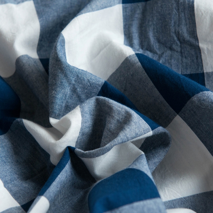 91家纺网 家纺一手货源 找家纺 尚品本色 2022新款水洗棉套件系列-单被套 蓝中格