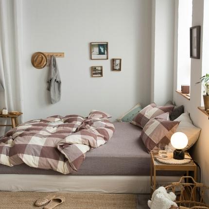 91家纺网 家纺一手货源 找家纺 尚品本色 2022新款水洗棉套件系列-单床笠 咖大格