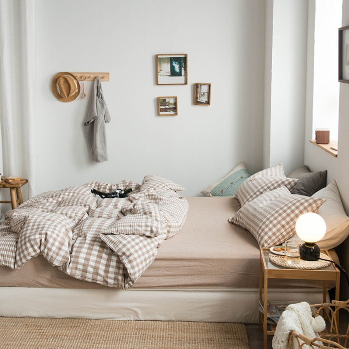 91家纺网 家纺一手货源 找家纺 尚品本色 2022新款水洗棉套件系列-单床笠 渐变米格