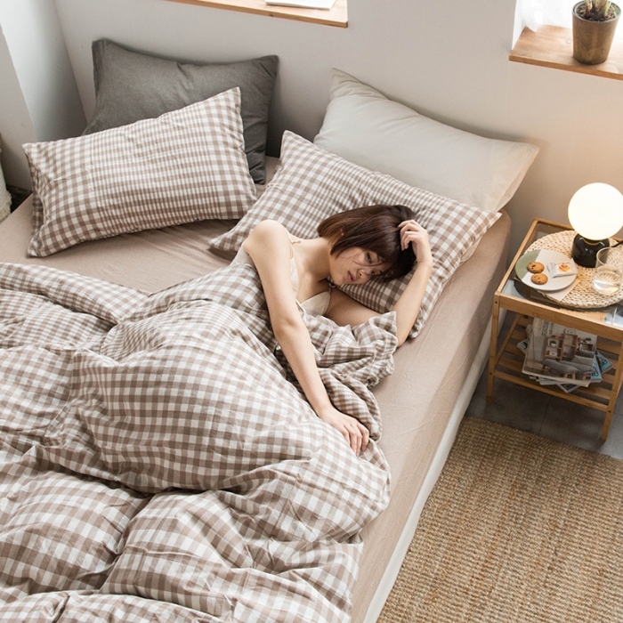 91家纺网 家纺一手货源 找家纺 尚品本色 2022新款水洗棉套件系列-单床笠 渐变米格