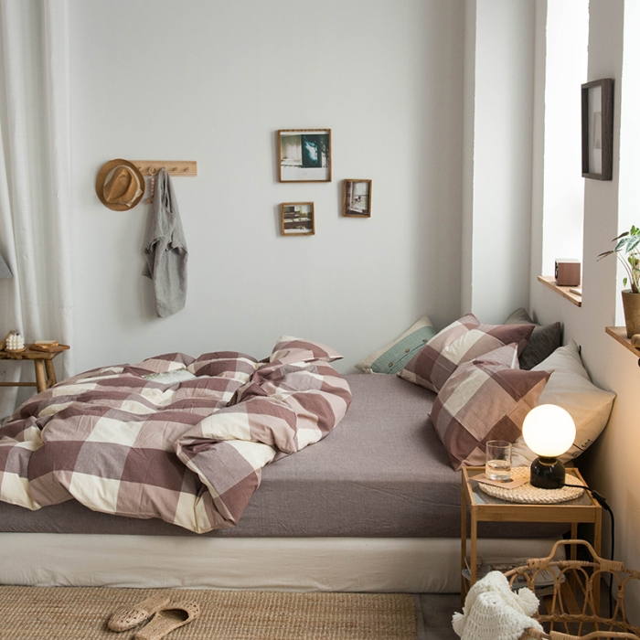 91家纺网 家纺一手货源 找家纺 尚品本色 2022新款水洗棉套件系列-单床笠 咖大格