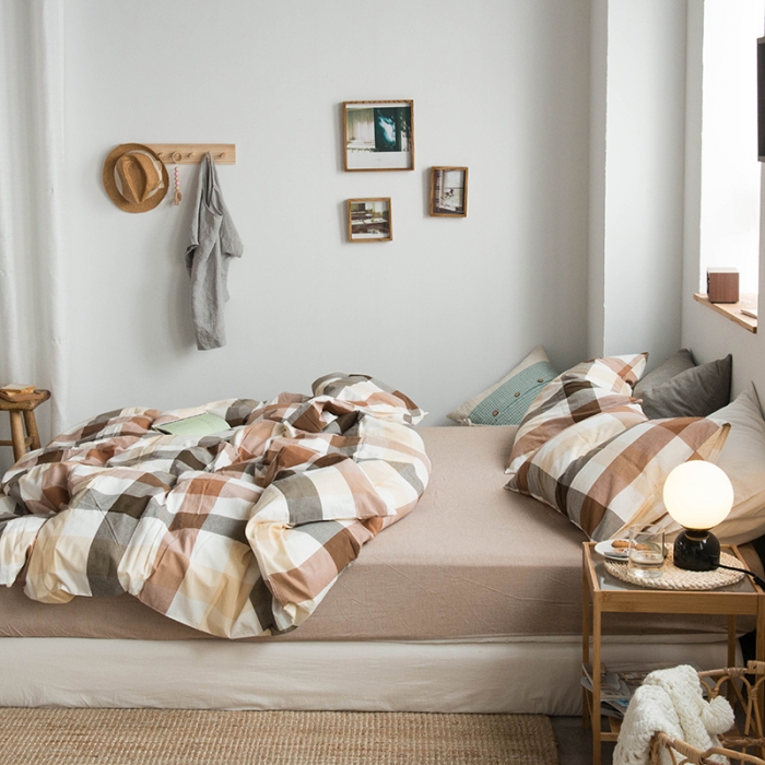 91家纺网 家纺一手货源 找家纺 尚品本色 2022新款水洗棉套件系列-单床笠 兰陵咖格