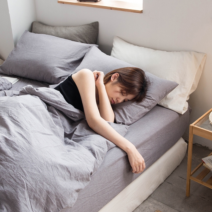 91家纺网 家纺一手货源 找家纺 尚品本色 2022新款水洗棉套件系列-单床笠 冷灰