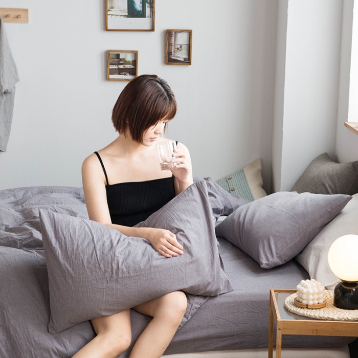 91家纺网 家纺一手货源 找家纺 尚品本色 2022新款水洗棉套件系列-单床笠 冷灰