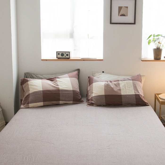 91家纺网 家纺一手货源 找家纺 尚品本色 2022新款水洗棉套件系列-单床单 咖大格