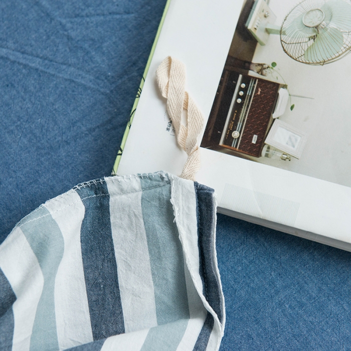 91家纺网 家纺一手货源 找家纺 尚品本色 2022新款水洗棉套件系列-单床单 蓝白条纹