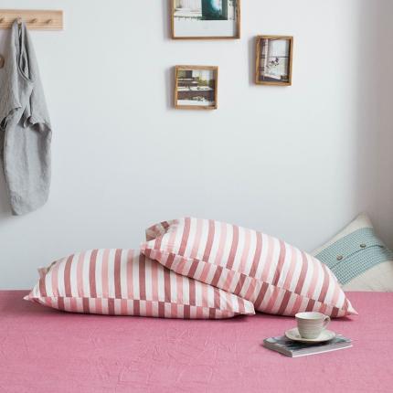 91家纺网 家纺一手货源 找家纺 尚品本色 2022新款水洗棉套件系列-单枕套 粉白条纹/对