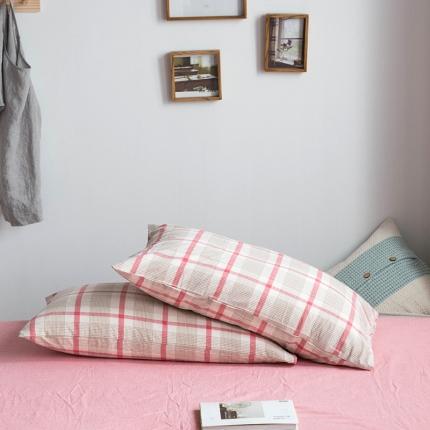 91家纺网 家纺一手货源 找家纺 尚品本色 2022新款水洗棉套件系列-单枕套 英伦红格/对