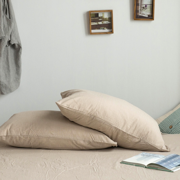 91家纺网 家纺一手货源 找家纺 尚品本色 2022新款水洗棉套件系列-单枕套 纯米色/对