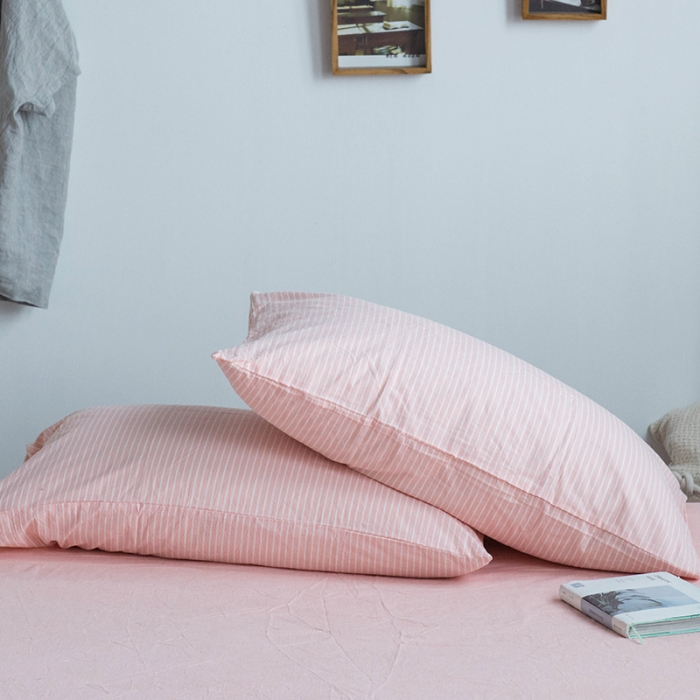 91家纺网 家纺一手货源 找家纺 尚品本色 2022新款水洗棉套件系列-单枕套 粉细条/对