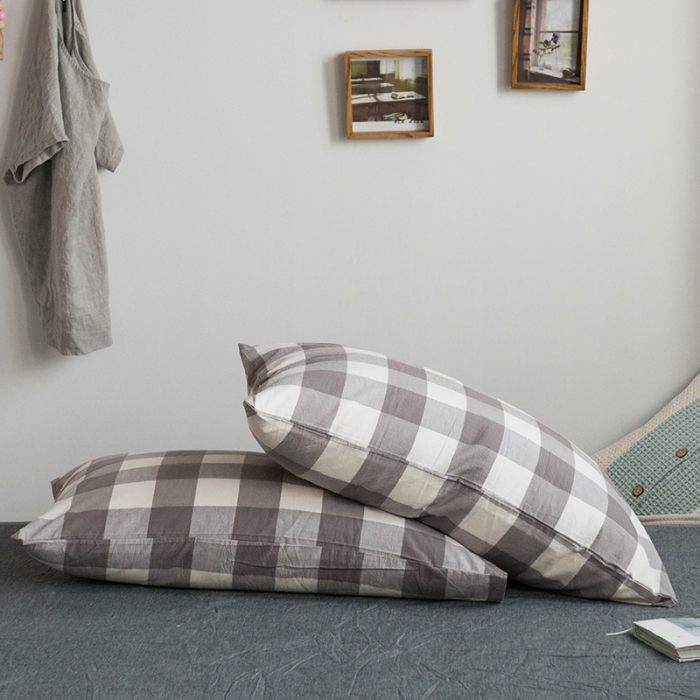 91家纺网 家纺一手货源 找家纺 尚品本色 2022新款水洗棉套件系列-单枕套 灰中格/对