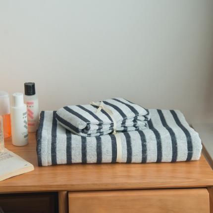 91家纺网 家纺一手货源 找家纺 尚品本色 2022新款21支条纹毛巾浴巾 灰蓝