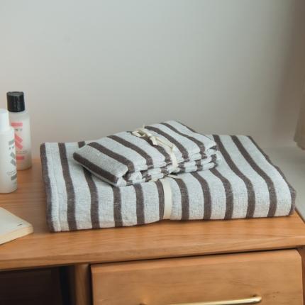 91家纺网 家纺一手货源 找家纺 尚品本色 2022新款21支条纹毛巾浴巾 咖啡