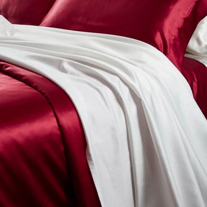 91家纺网 家纺一手货源 找家纺 赫本真丝馆 2025新款素色全真丝系四件套 浪漫红